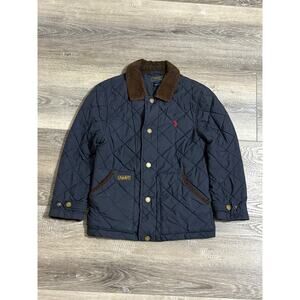 Polo Ralph Lauren Blue Snap Up Quilted Barn Jacket Corduroy Collar Youth Size 7